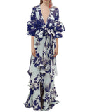Fashion Print Holiday Chiffon Dress Deep