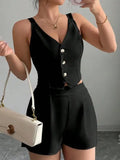 Temperament Thin Commuter Vest Shorts Solid Color Two-Piece
