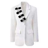 Streetwear Patchwork Bowknot Blazer For Women Notched Collar Long Sleeve Blazers Female Spring Clothing Style