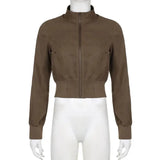 Long Sleeves Pockets Cargo Coats Vintage Solid Slim Jackets Y2K Fashion Streetwear Aesthetic Zip Up Clothes-Outfit
