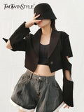 High Street Cut Out Solid Coat For Women Notched Collar Long Sleeve Minimalist Blazers Female Fashion Clothing