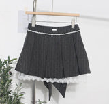 Real Shooting Leg Long Skirt Love Print Splicing Lace A Word 100 Folds Thin Bow Half-Dress Skirt