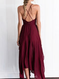 Women's Fashion Temperament Chiffon Nightclub Sexy V-neck Backless Split Suspender Dress Asymmetrical Women's