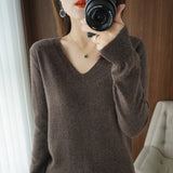 V-neck Sweater Women Autumn Winter Solid Keep Warm Pullovers Fashion Soft Loose Female Jumper Tops Knitted