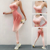 Seamless Sport Set 3PCS Fitness Sports Suits Gym Bra Long Sleeve Crop Top Shirts High Waist Running Leggings Workout