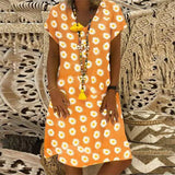 Summer Floral Summer Loose Dress Women V-neck Short Sleeve Plus Size Elegant Midi Dresses Beach Casual Boho Yellow