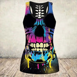 Tops Women 3D Skull Printed Cut Out Back Tshirt Halloween Gothic Sleeveless Top Gym Workout Vest Fitness Shirt
