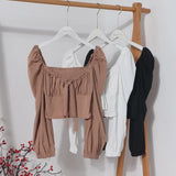 Telding Bow Collar Long Sleeve Shirt Short Umbilly Pure Lust Wind Shoulder Coat
