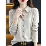Elegant Wool Knit Cardigan Sweater Women Jacket Loose Polo Collar Outer Solid Button Knit Shirt Tops French Clothes