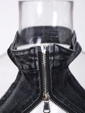 Women's Denim 2 Pcs Set Halter Hollow Out Camis High Waist Slim Black Belt Skirt Suits 2024 Summer New Fashion 11D10231-Outfit