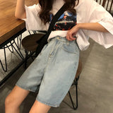 Women Simple Classic Elegant Summer Korean Denim Short Womens Pockets Straight Students Loose High Quality Retro