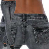 Jeans High Waisted Straight Skinny Stretchy Pant Streetwear Ladies Hole Washed Bandage Denim Pencil Pants Trousers
