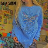 Bold Shade Indie Aesthetic Butterfly Print Sweatshirt Y2K Oversized O-Neck Casual Fairycore Hoodies Long Sleeve Fall Tops