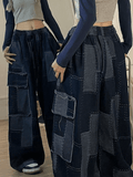 Vintage Blue Checkered Baggy Cargo Jeans-Outfit