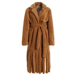 Loose Wine Red Lambswool Tassels Big Size Long Jacket New Lapel Long Sleeve Women Coat Fashion Autumn Winter 2022