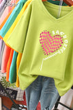 100% Cotton L-6XL T Shirt Plus Size Tshirt Short Sleeve Women Top Summer Heart Print Couple V Neck Oversized T