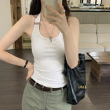 Design Feels That The Spicy Girl Hangs Her Neck In Pure Color And Wears A Vest Outside Her Back. 2024 New Style Shows Thin And Short Style With Bottom Sling Inside.-Outfit