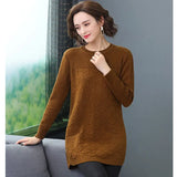 Winter Women Knit Sweater Pullover Mid-length Solid Long Sleeve Sweater Loose Knit Bottoming Shirt Female Plus Size