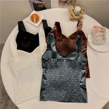 Women Vintage Velours Camis With Bra Pad Grace Plush Tank Tops Slim Off Shoulder Tops For Women Autumn