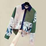 Sleeve Print Chiffon Blouse Women Blusas Mujer De Moda 2021 Turn Down Collar Office Blouse Womens Tops And Blouses