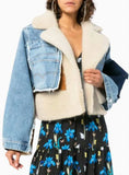 Casual Blue Turndown Collar Fleece Patch Denim