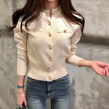 Knitted Cardigan Sweater Women Autumn Long Sleeve Short Coat Casual Korean Single Breasted Slim Top Pull Femme