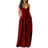 Casual Long Dress Summer 11 Colors Solid Short Sleeve Maxi Dresses Fashion Pocket V-neck Female Loose Dress Robe