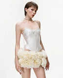 New Fish Bone Adjustable Strapped Braped Short Skirt 2-Piece Floral Boa Boamini Skirt Fashion