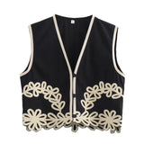 Summer New Women's Design Sense Fashion Set With Thin Embroidered Vest High-Waisted