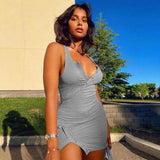G Solid Basic V Neck Bodycon Mini Tank Dress Summer Sleeveless Ribbed Sexy Short Dresses Women Split