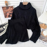 Autumn and Winter New Women's Two-piece Suit Korean Style Knitted Turtleneck Knitted Sweater Wrap Hip Skirt Two-piece