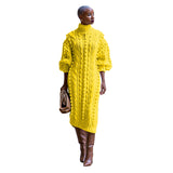 Toloer New Women's Casual Turtleneck Slit Knit Dress-Outfit
