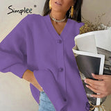 Casual long knitted cardigan female autumn winter Loose lantern sleeve sweater cardigan Basic white button women's