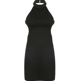 Bodycon Short Dress for Women 2024 Halter Sleeveless Waist Hollow Out High Waist Evening Party Dress Sexy Club Streetwear-Outfit