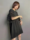 Loose White T Shirt For Women Round Neck Short Sleeve Lace Panel Solid Oversized T Shirts Female Summer Clothing