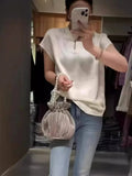 Chinese Style Collar Plate Buckle Acetic Acid Pure Color Flying Sleeve Shirt Women's 2024 Summer New Blouse For Leisure-Outfit
