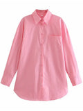 Long Shirts For Women 2022 Solid Loose Blouses With Button Casual Tops For Ladies Pink Oversized Boyfriend Shirts