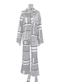 Lapel Irregular Stripe Button Shirt And Pants Women Sleep Suit 2 Piece Single-Breasted Print Casual Home Suit