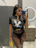 Summer Loose Graphic T Shirts Women V Neck Short Sleeve Print Tees Tops Women 2022 Black Streetwear Fashion Tops