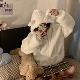QWEEK Kawaii Bear Ears Hoodie Women Autumn Winter Zip Up Fleece Cute Top Korean Style 2021 Soft Girl Cotton Long Sleeve