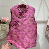 Chinese Style Button-Up Blouse Women Summer 2024 New Socialite Rose Red Flowers Loose Horse Clip-Outfit