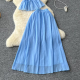 Style Suit Women's Summer French Waistless Sleeveless Hanging Neck Top High Waist Thin Half Skirt