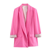 Spring Blended Roll-Sleeve Suit Jacket 2753530-Outfit
