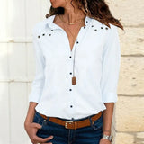 autumn European and American new pure color long sleeved buttons corkscrew chiffon shirt fashion lady chiffon