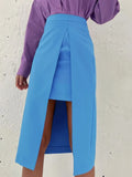 Elegant Patchwork Fashion Skirt 2022 Purple Chic Women High Waist Midi Skirts Slit Office Ladies Asymmetrical