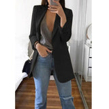 Women Autumn Solid Color Blazer Female Work Office Pocket Tweed Blazer Oversized Casual Slim Coat Fashion