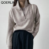 Thick Warm Winter Turtleneck Sweater Women Autumn Loose Knitted Jumper Solid Zipper Pink Sweater Oversized