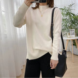 Women Mock Neck Pullovers Sweater High Quality Loose Long sleeve Jumper Split For Women Fall Winter Warm Knitted