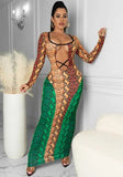 Print Cut Out Sexy Snake Skin Long Bodycon