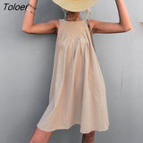 Sleeveless Beach Dress Women O-neck Cotton Casual Loose Oversize Mini Dress 2022 Fashion Boho Woman Sundress Robe